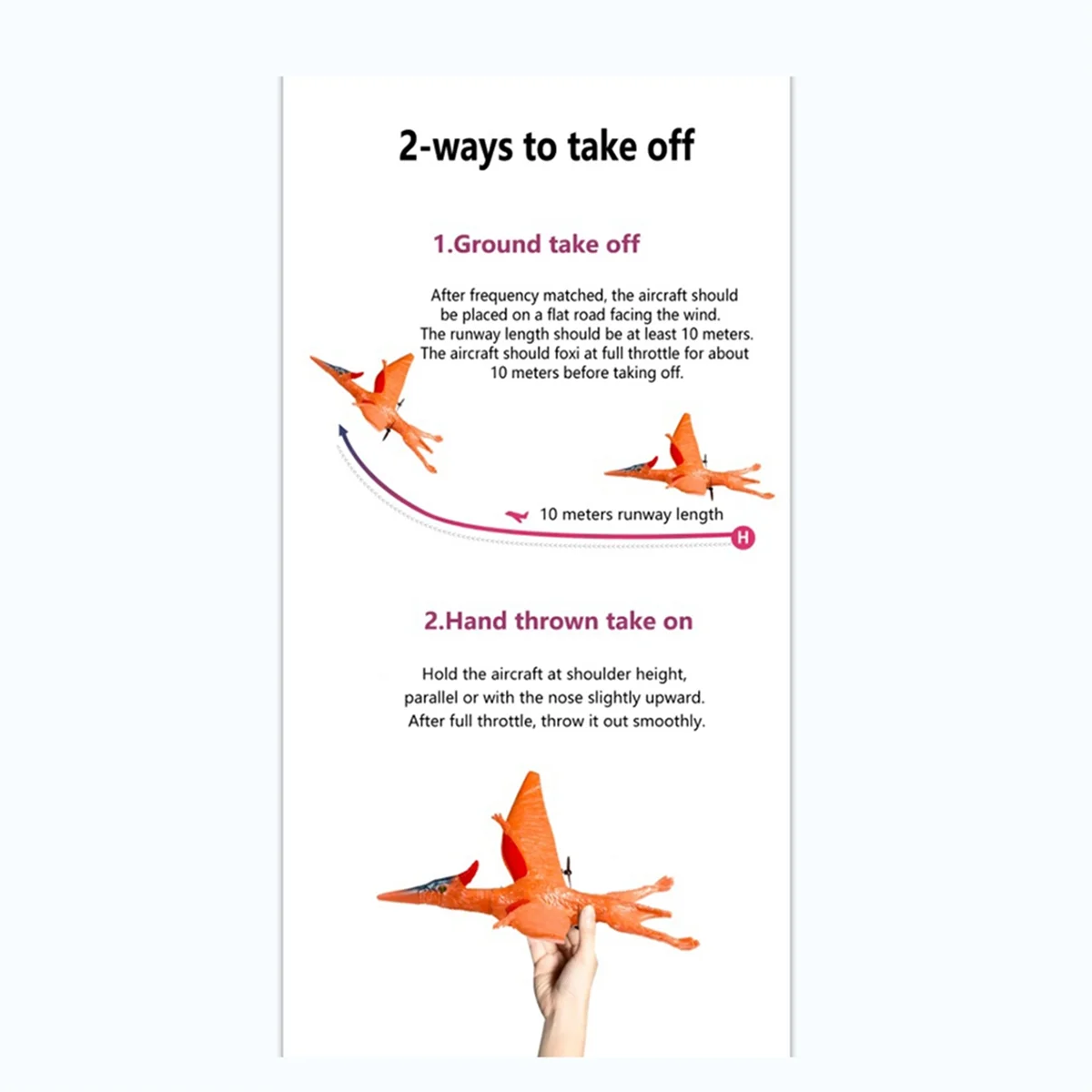 RC Plane Remote Control Pterosaur 2.4Ghz 2 Channels DIY RC Pterosaur Control EPP Foam Glider Toys (Two Batteries) A 3