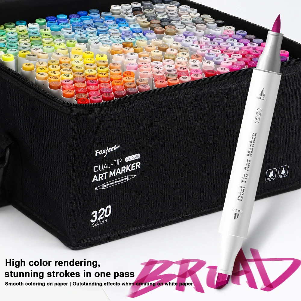320 Colori Pennarelli a Base Alcolica a Doppia Punta, Permanenti, per Disegno Artistico e Illustrazioni, Forniture Scolastiche - immagine 3