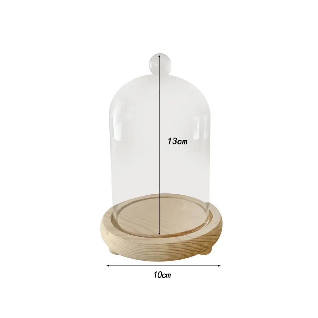 Cloche Glass Dome Display Bell Jar Decorative Multifunctional Rustic Showcase Wood Base Transparent Cover for Artificial Plants glass display dome