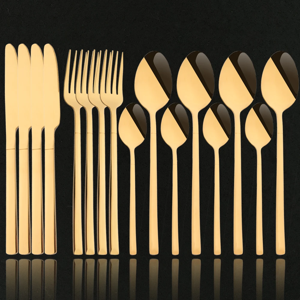 

16Pcs Gold Dinnerware Set Stainless Steel Western Knife Fork Spoon Cutlery Set Kitchen Mirror Silverware Flatware Tableware Set