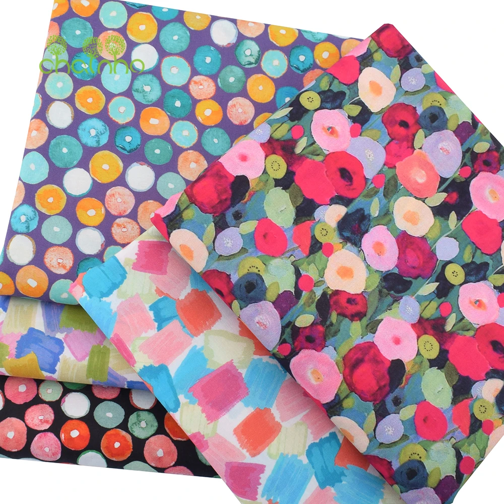 Chainho,60S Reactive Printed,Candy Color Series,Plain Cotton Fabric,Poplin Material For DIY Quilting Sewing Child's Dress,Skirts