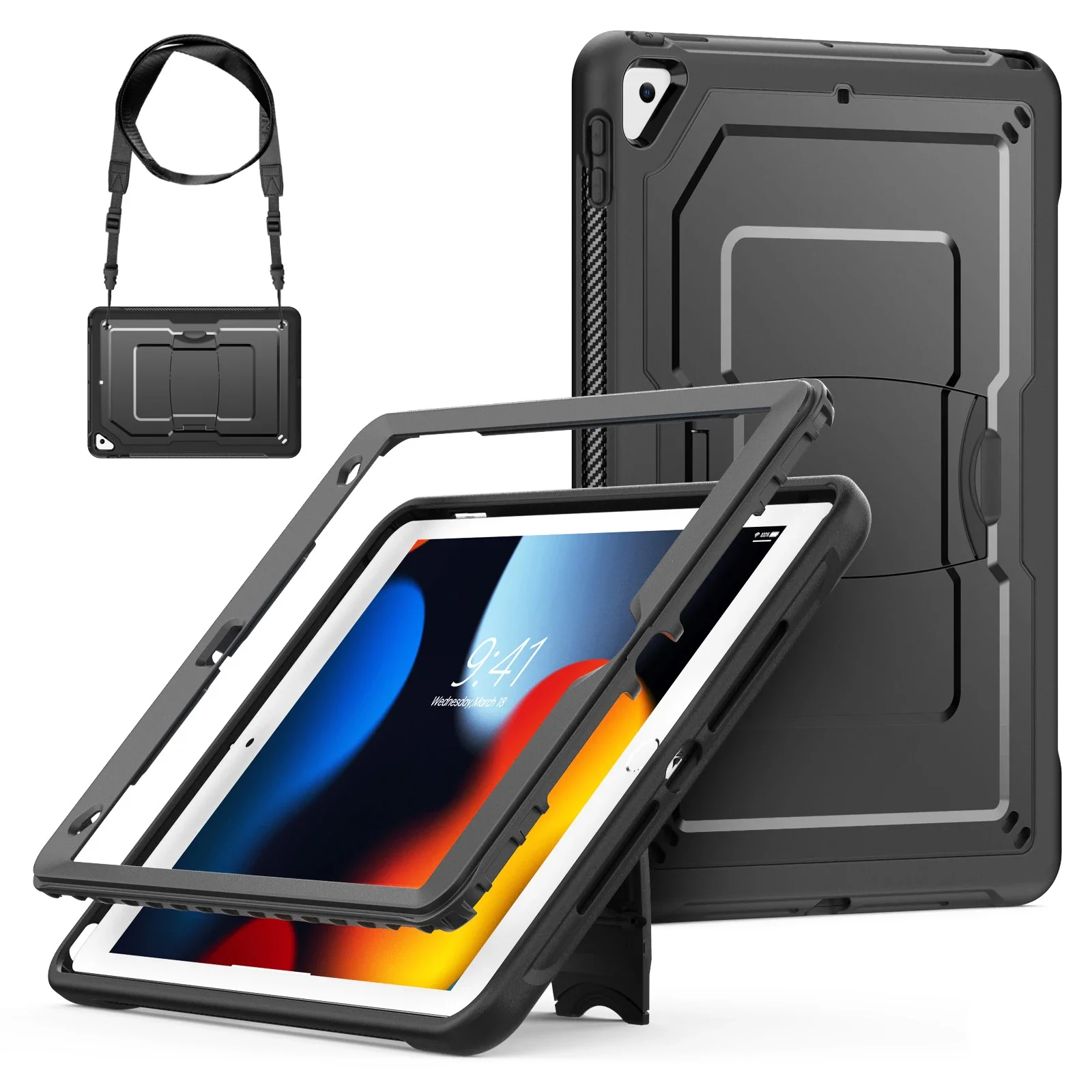 Shockproof Tablet Stand Cover with Shoulder Strap