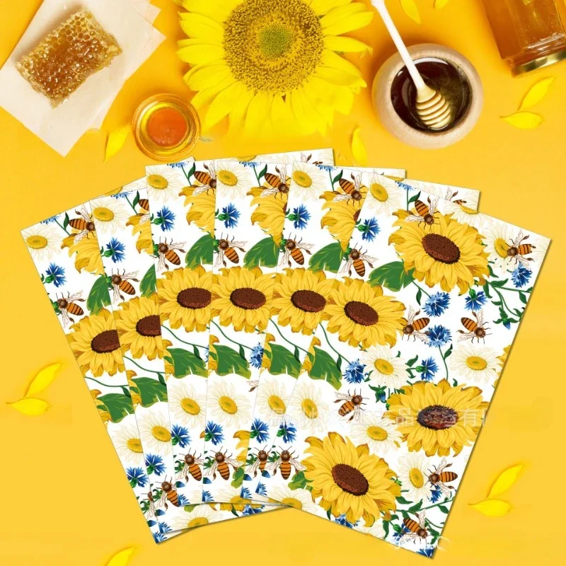 20pcs/pac 33*40cm Sunflower Bee Spring Flower Long Tissue Paper Holiday Party Disposable Decoration Paper DIY Towels