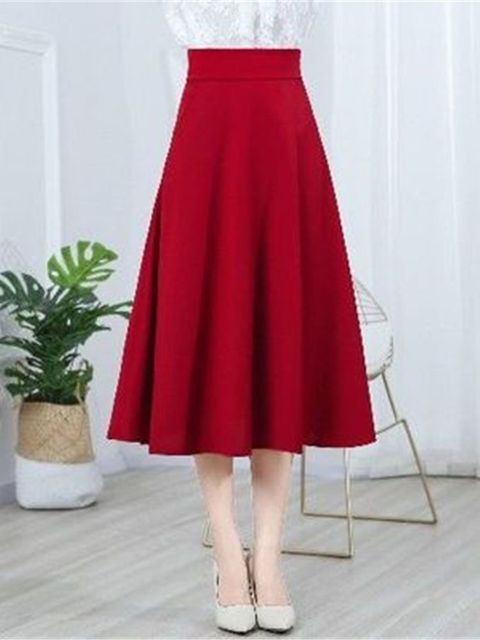 High Fashion Wine Red Medium Length Skirt Skirt High Waisted Skirts Womens A Line Pleated Skirts Casual Summer Mini Skirts