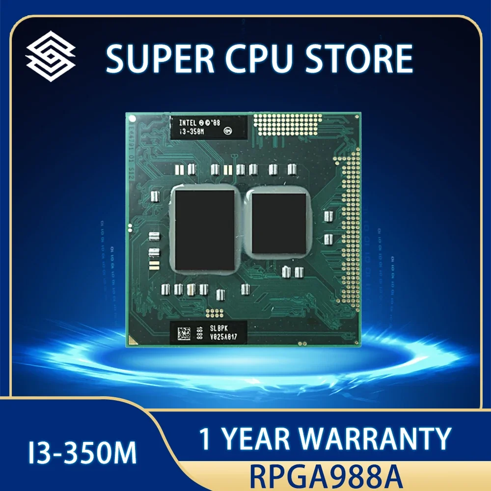 

Intel Core i3-350M i3 350M SLBU5 SLBPK CPU Processor 3M 35W Socket G1 2.2 GHz Dual-Core Quad-Thread / rPGA988A