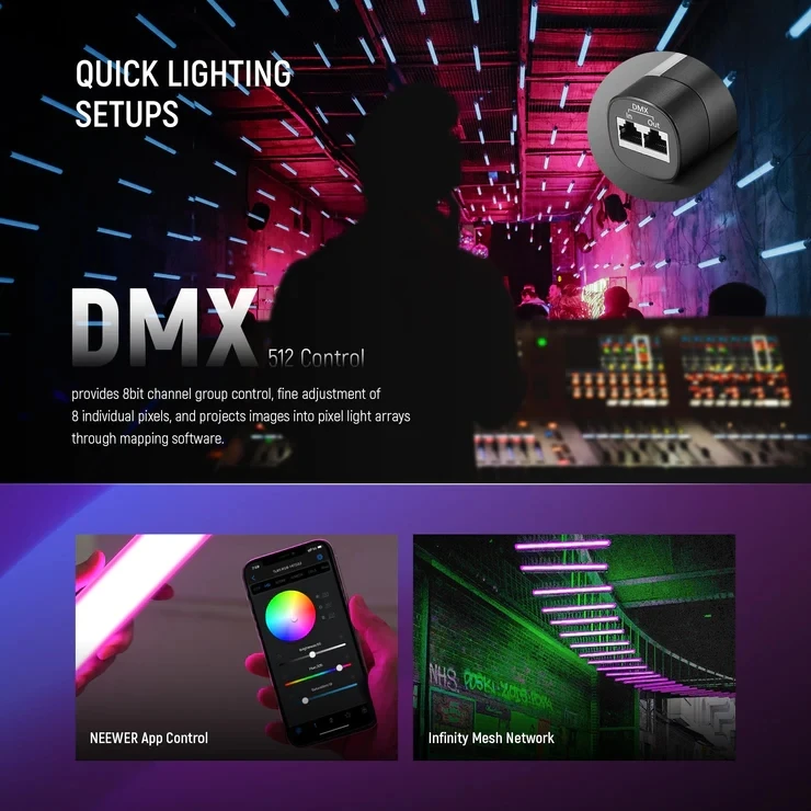 NEEWER TL60 RGB 튜브 라이트 스틱, 종합 색상 조정 모드, 7 픽셀 효과, 18 가지 특수 장면 효과, 선주문