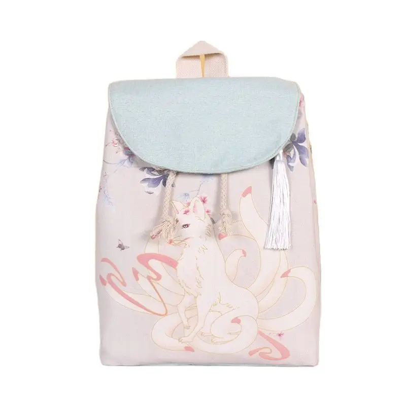 Canvas Chinese Style Embroidery Floral Women's Travel Fashion Backpack Female Cloth Sack Kids Book Pouch Bolsa Bolso For Girls