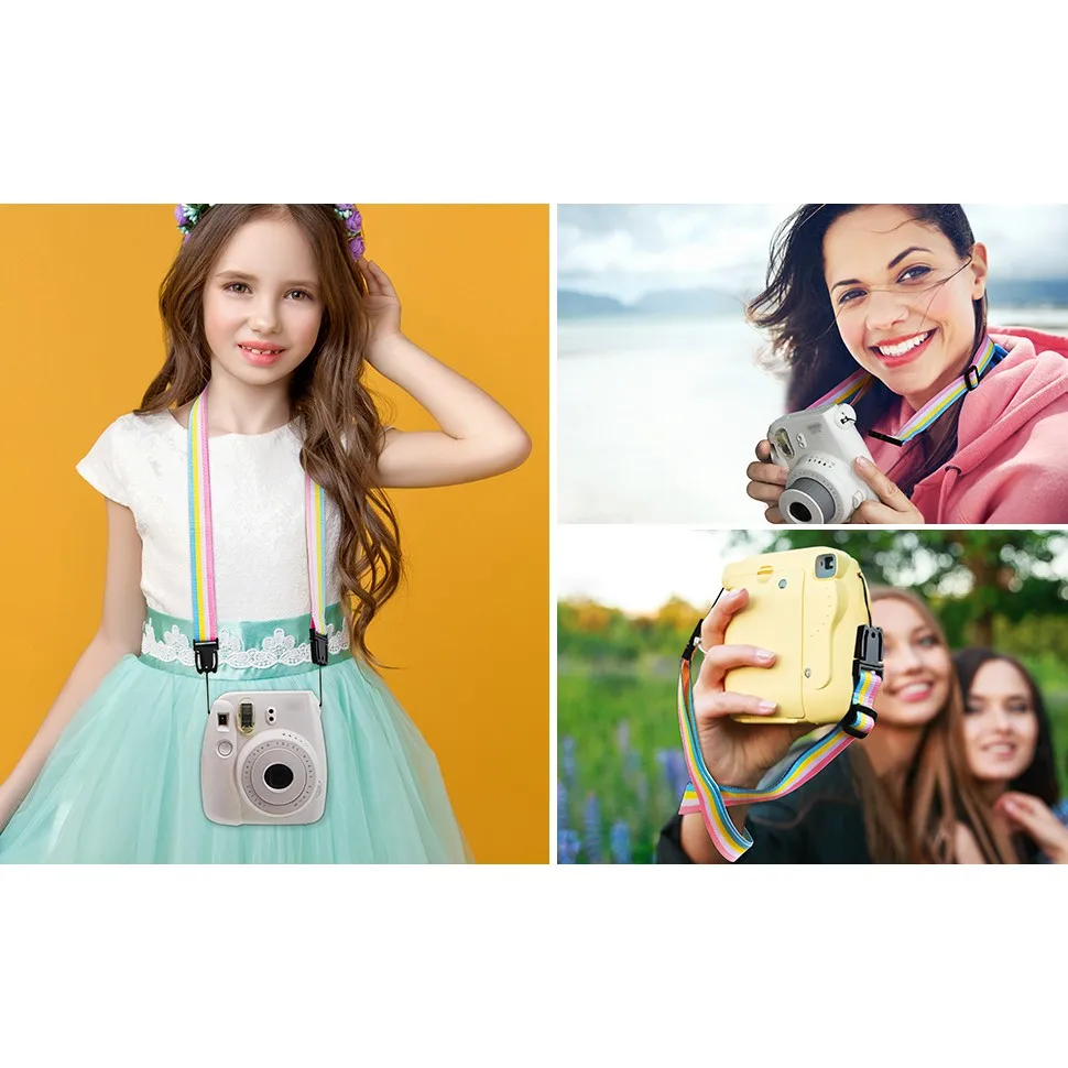 VOVMOEYA Tracolla per fotocamera per bambini, per Fujifilm Mini 12/11/9/8/7+, cordino lungo a tracolla per fotocamera per bambini, porta badge, chiavi, portafoglio, cordino multifunzione (viola