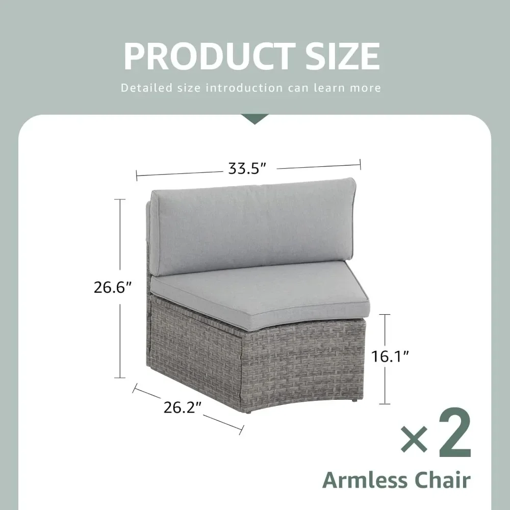 Half moon shaped courtyard outdoor sofa, 2-piece hair vine segmented set, with gray cushion 3
