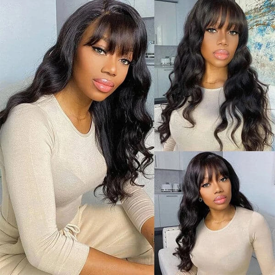 Human Hair Wigs Body Wave Human Hair Wigs With Bangs Short Bob Glueless Brazilian Fringe for Women 180