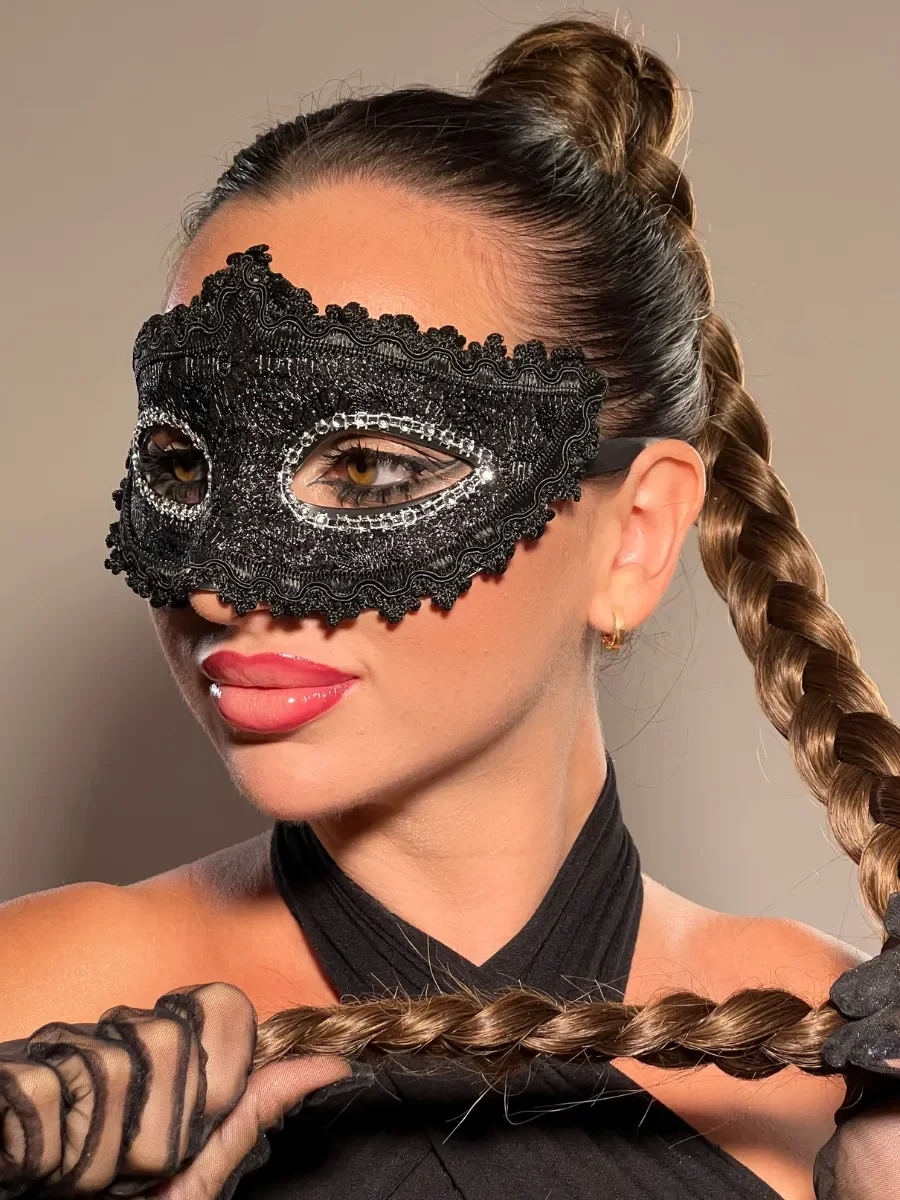 Masquerade Mask for Women Sexy Black Lace Shiny Rhinestone