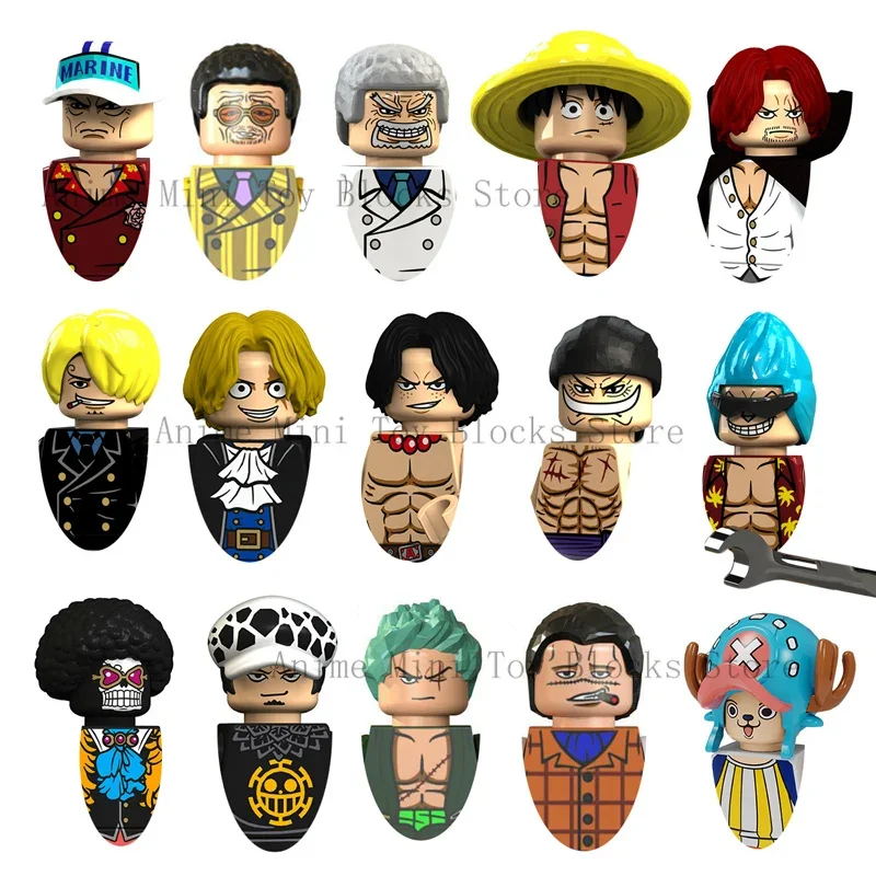 

One Piece Blocks Anime Figure Luffy Roronoa Zoro Bricks Mini Action Figures Heads Assembly Toys kids Birthday Gifts XP036 PG8244