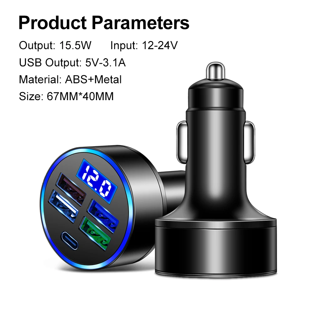 3.1A USB Car Charger Type C USB Phone Adapter for iPhone 13 Pro Xiaomi Huawei Samsung Quick Charger