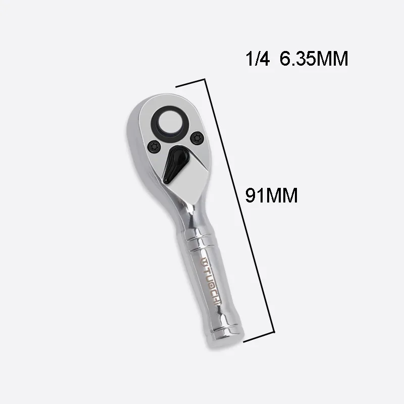 Treki Mini Double-Headed Ratchet Wrench - 1/4" Hex Drive, 72-Tooth, Reversible For Tight Spaces, Socket & Screwdriver Bit Holder-872548