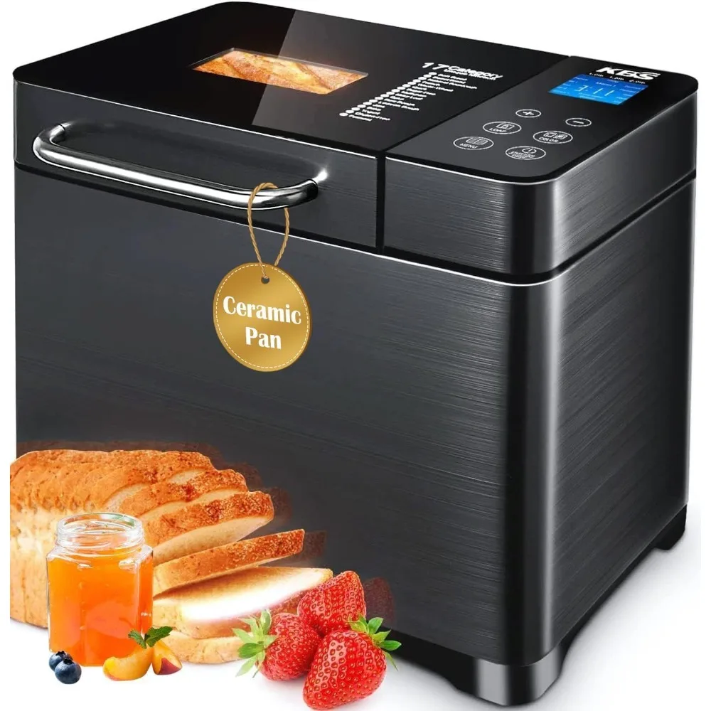 17-in-1 Bread Maker-Dual Heaters, 710W Machine Stainless Steel with Gluten-Free, Dough Maker,Jam,Yogurt PROG