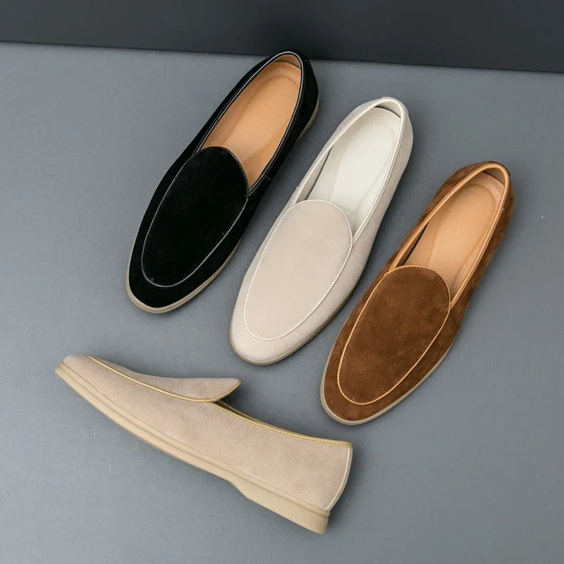 Summer Mens Loafers Luxury Brand Outdoor Casual Shoes Suede Leather Walking Shoes Lace-up Business Mocassin