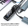 RSHTECH USB Hub 7 Ports USB 3 2 Gen 2 Splitter 10Gbps USB-A to USB-C Data Cable Individual Switches USB C Hub for Laptop PC 5