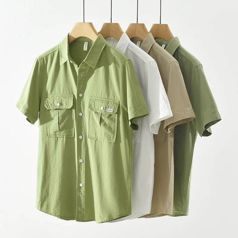 Men Casual Safari Style Short Sleeve Shirts Summer Plus Size Cotton