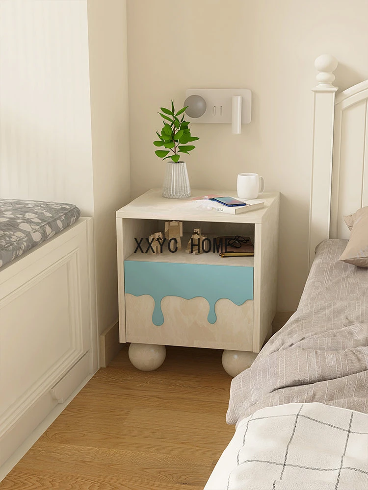 

Designer Installation-Free Solid Wood Bedside Cabinet Simple Modern Bedroom Nordic Minimalism Creative Storage Cabinet