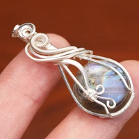 Labradorite arc-en-ciel pierre de lune pendentif en pierre précieuse fil de cuivre enveloppé Labradorite bijoux Labradorite collier avec chaîne et boîte 5