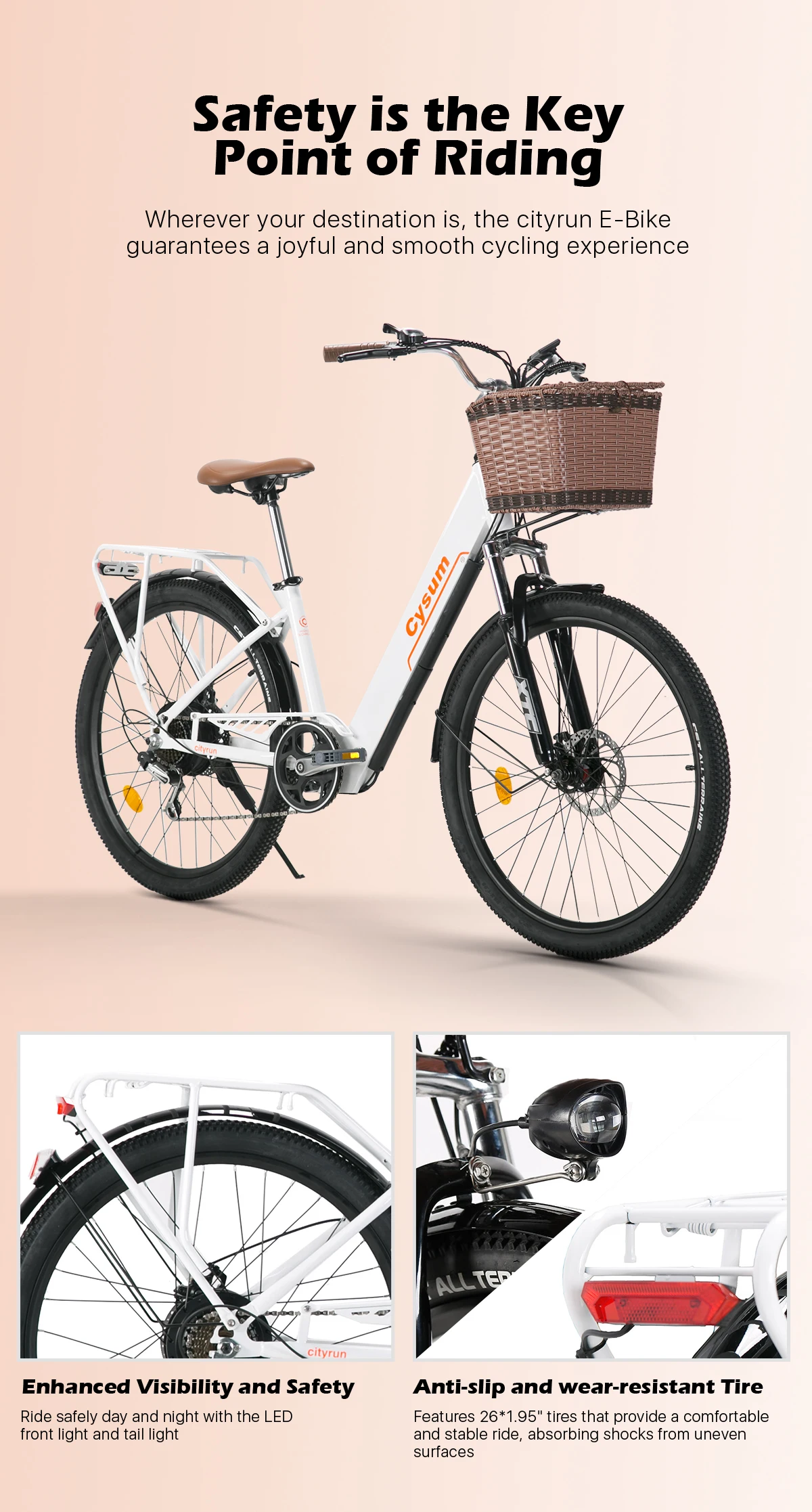 CYSUM Cityrun-26 Elektrofahrrad 250W Motor Mädchenmodell Elektrofahrrad 36V 10Ah Batterie All-Terrain-Elektrofahrrad – Detail 6