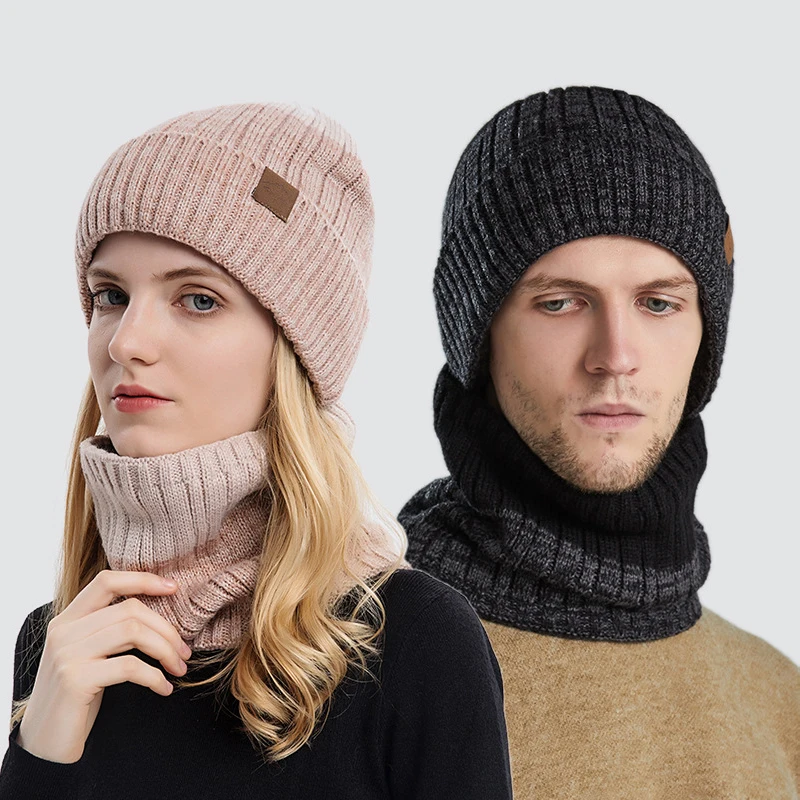 

Autumn Winter Outdoor Woolen Hat for Men Women Lovers Unisex Knitted Hat Plush Neck Two Piece Thickened Warm Hat Gorras Hombre