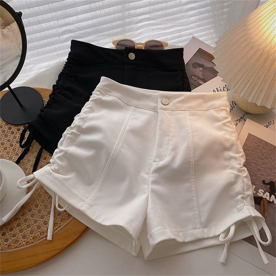 Harajuku Pleated Lace Up Shorts Women Summer New In High Waist Solid Button Slim Short Pant Y2K Fashion Hot Girl Trousers Street