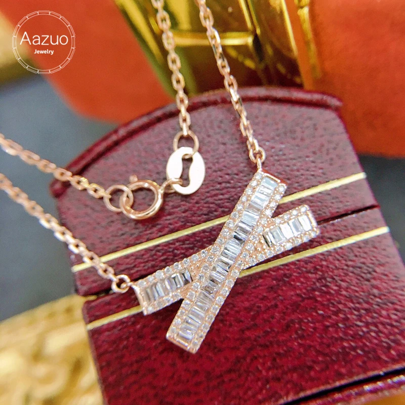 

Aazuo 18K Solid White Gold Rose Gold Women Engagement Certified Real Diamonds 0.40ct Cross Letter X Necklace Fashion Design