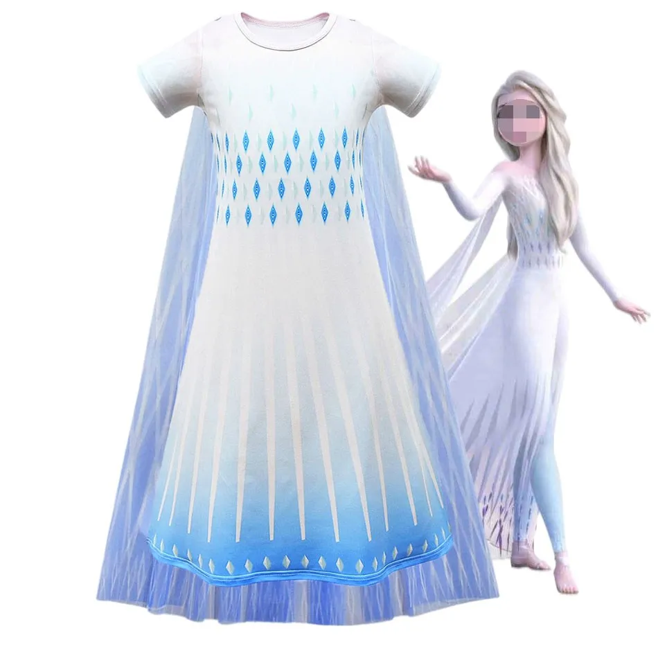 

Little Girls Frozen Dress Up Kids Princess Dance Fancy Gown Children Elsa Carnival Tulle Cloak Clothes Halloween Costume