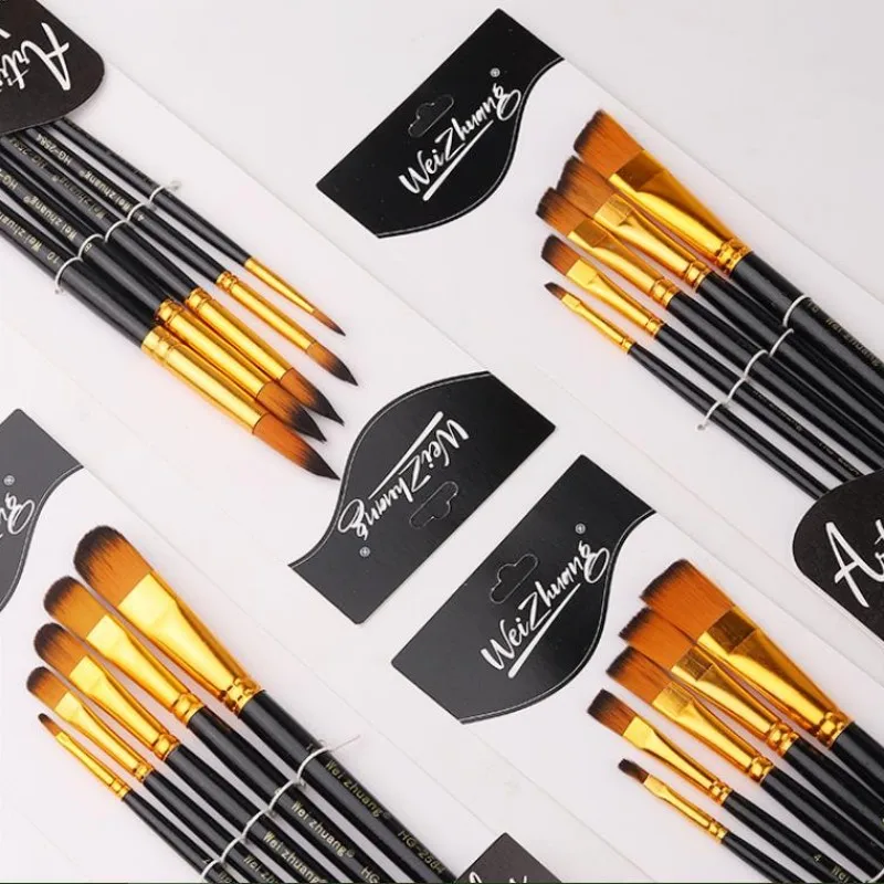 5Pcs Artist Paint Brush Set High Quality Nylon Hair Wood Black