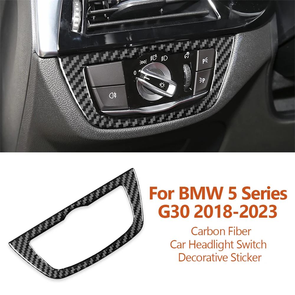 

For BMW 5 Series G30 G38 528li 530li 540li 2018-2023 Carbon Fiber Car Headlight Switch Decorative Stickers Auto Accessories