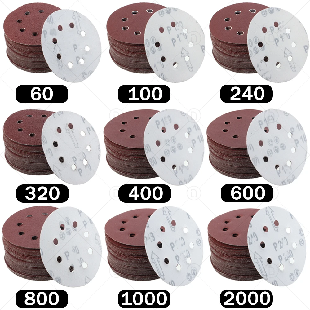 

5 Inch 30PCS Round Sandpaper 8 Hole Sanding Disc Metal Auto Wood Car Wheel Restoration Polishing Kit 60#-5000# Grit Sand Sheet