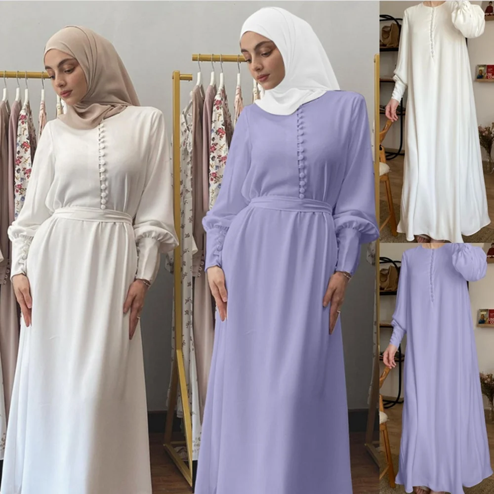 Ramadan Eid Dubai Abaya Turkey Muslim Fashion Chiffon Autumn Long Dress Women Islam Clothing White Women Elegant Vestidos Robe
