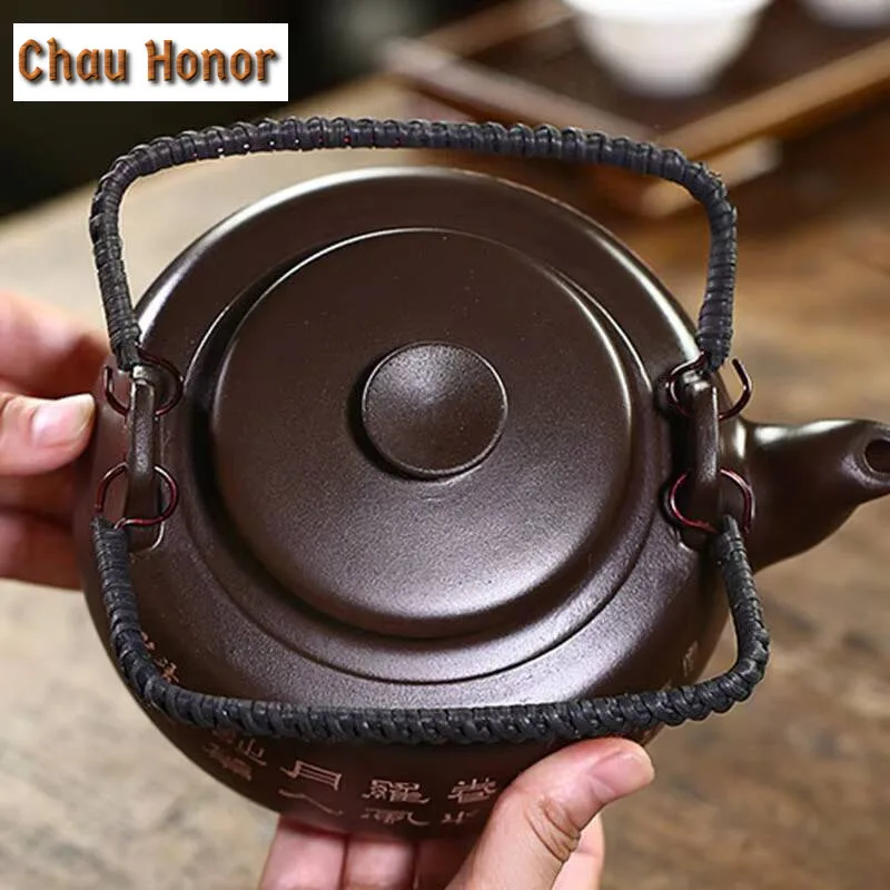 770ml Authentic Yixing Raw Ore Purple Clay High Capacity Loop-handled Teapot  Handmade Sculpture Landscape Chinese Kungfu Teaset