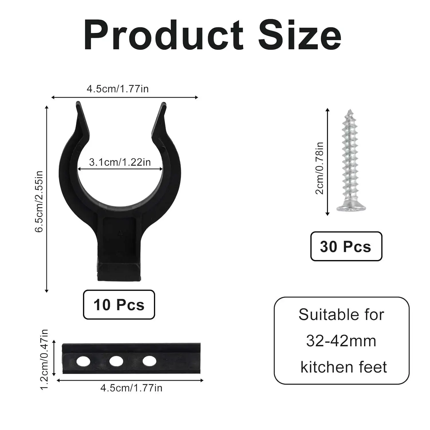 Premium Skirting Clips Set - 20-Pack with 60 Screws for Kitchen Skirting Panels