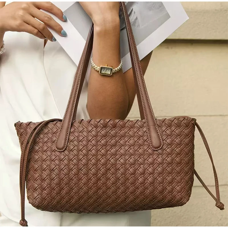 Hohl gewebte Umhängetasche, Damen-Einkaufstasche mit Seilknoten, Marktkorb-Tasche mit Innentasche, lässige Vintage-Handtasche – Detail 1