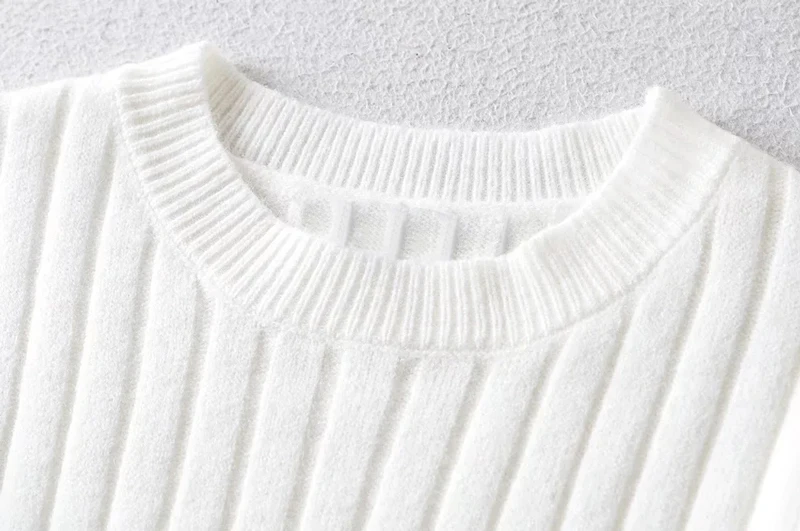 Women White Basic Style Crop Thick Knit Cropped Jumper