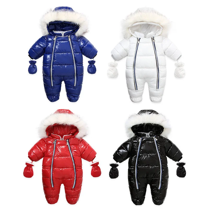 

2023 Newborn Jumpsuit Sleepwear With Gloves Hooded Plus Velvet Warm Baby Boys Snowsuit Toddler Girls Cotton Overalls Rompers