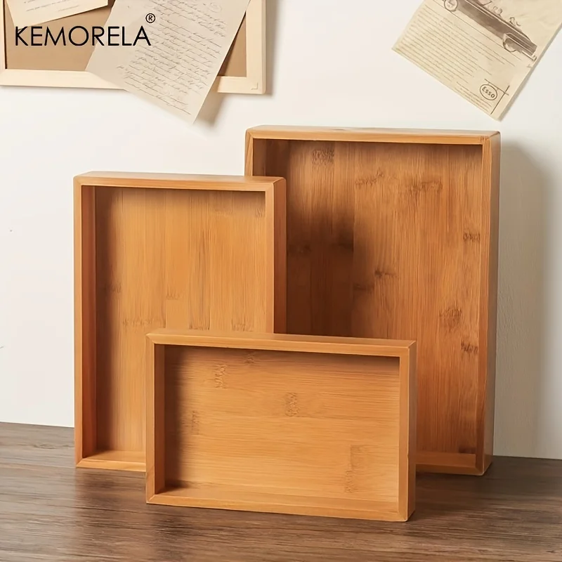 Description Picture 2 of itemBamboo Wooden Rectangular Tea Tray Solid Wood Tray Tea Cup Trays Stand Tray Wooden Hotel Dinner Plate Storage Tray Tableware