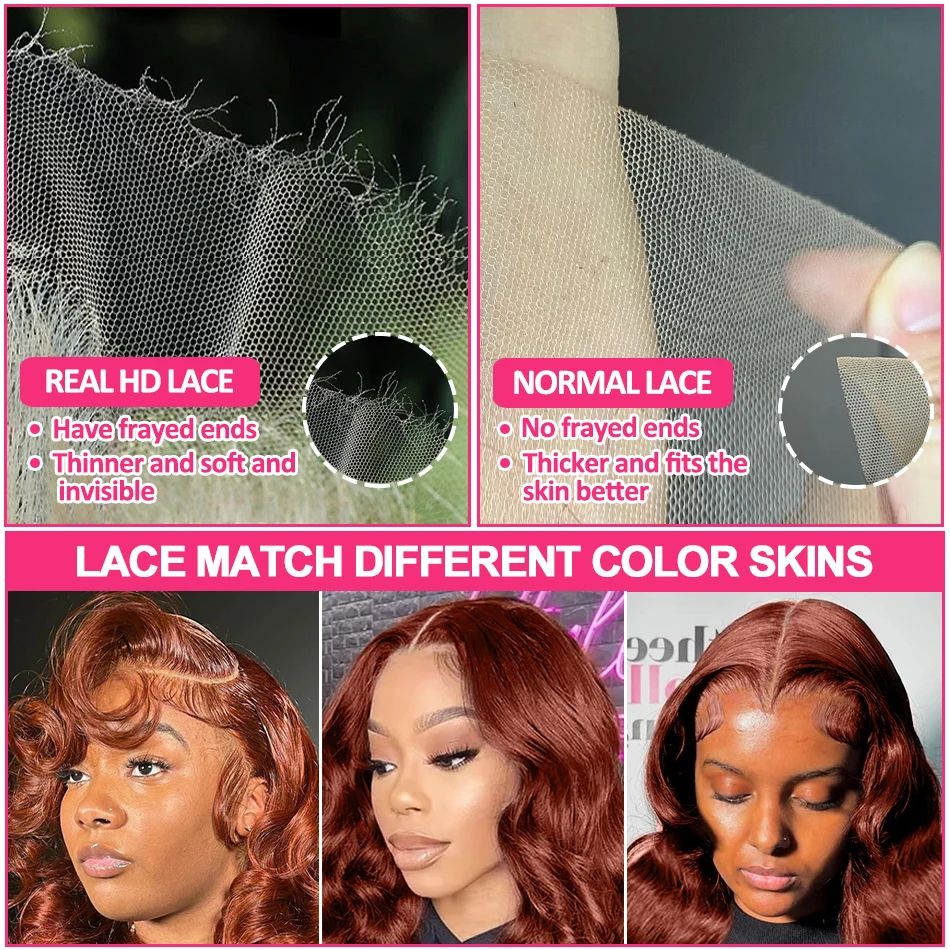 Reddish Brown Body Wave HD 13x4 13x6 Lace Frontal Human Hair Wig Colored Brazilian Remy Human Hair Wigs for Women Pre Plucked human hair wig