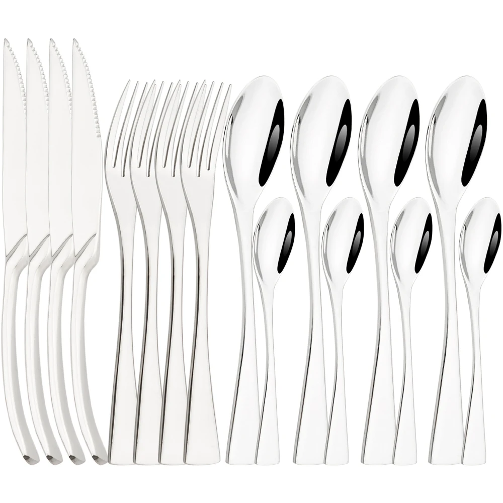 

Drmfiy 304 Stainless Steel Silverware Western Cutlery Set 16/24Pcs Knife Fork Spoons Dinnerware Kitchen Complete Tableware Set