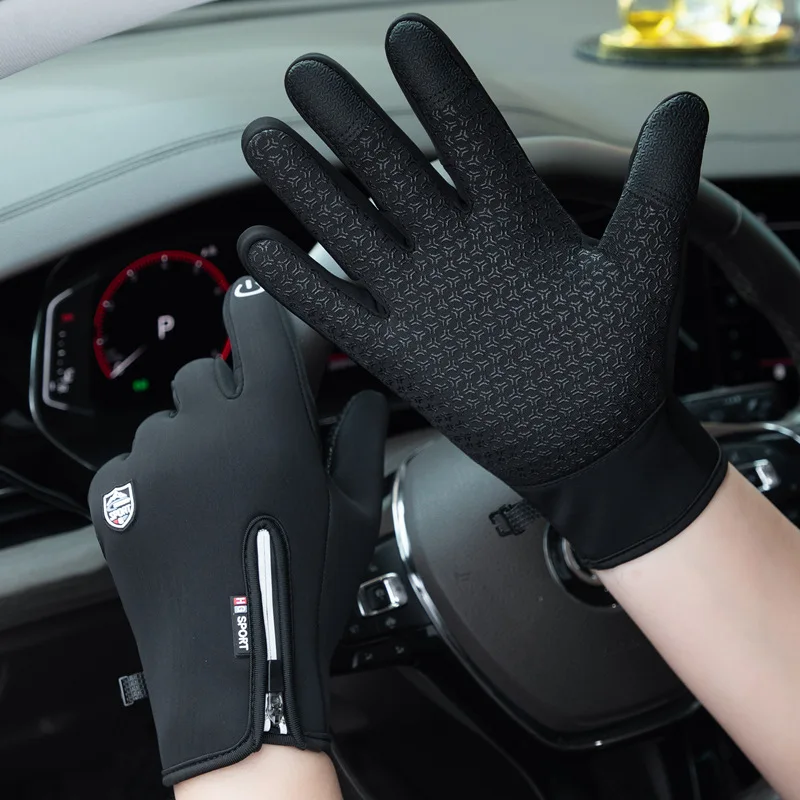Warm Gloves for Men Women Winter Cycling Windproof Motorcyclist Waterproof Thermal Zipper Non-slip Touch Screen Velvet Gloves 2