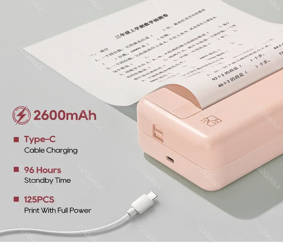 GlowMartMini Printer A4 Size Portable Wireless Travel BT Thermal Printer HPRT MT810 Inkless Printing Compatible with iOS