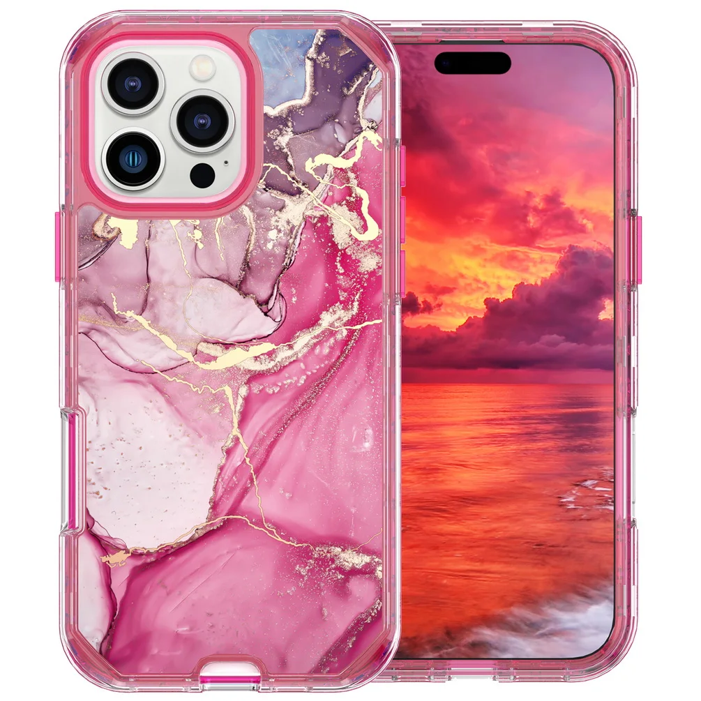 Shockproof Plated Marble Armor Phone Case