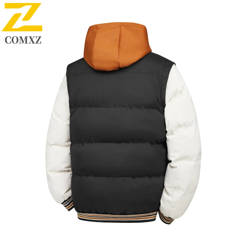 COMXZ ​Men's Winter Detachable Sleeves Jacket Hooded Windproof Puffer Coat Convertible Vest Thickened Parka Workwear​