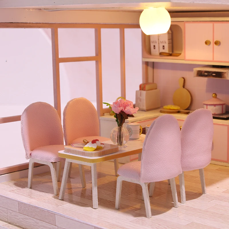 DIY 나무 인형 집 수제 듀플렉스 아파트 제작, 3D 퍼즐 조립 건물 듀플렉스 아파트 모델 장난감, 어린이 선물