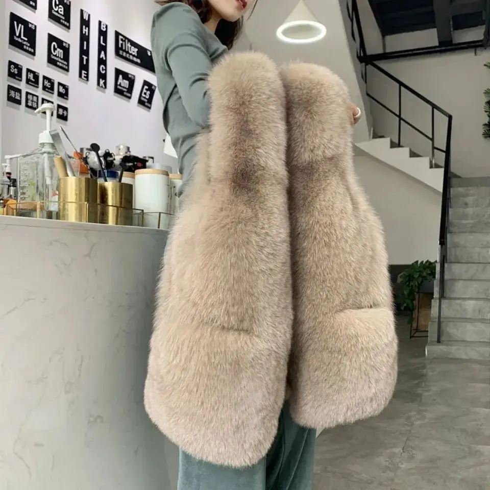 New Luxury Faux Fox Fur Vest Women Short Faux Fur Gilet Coat White Gilet Faux Fox Fourrure Autunno Inverno Soprabito 2023 Qy247