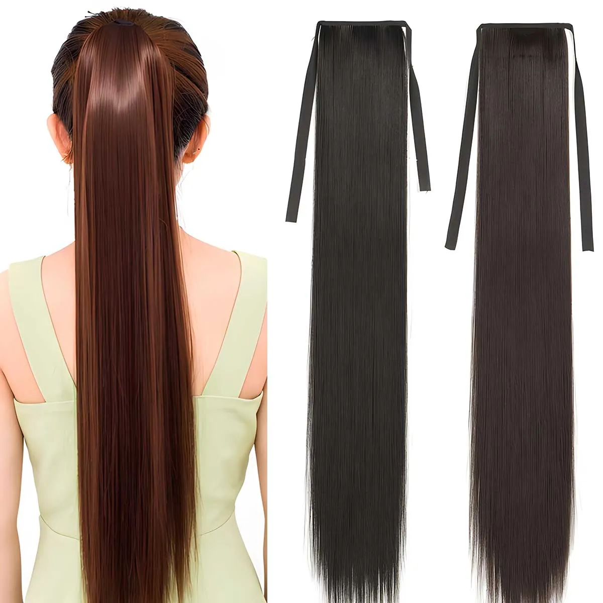 55-85cm Synthetic Hair Fiber Straight Hair With Ponytail Extensions Fake Wig Chip-in Hair Extensions Pony Tail Wigs