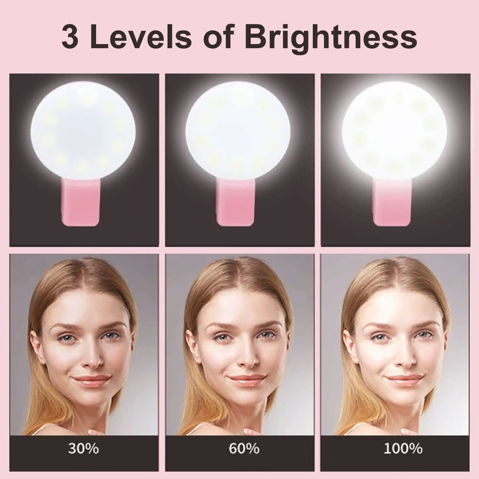 ضوء حلقة سيلفي LED قابل لإعادة الشحن، ضوء هاتف بمش...