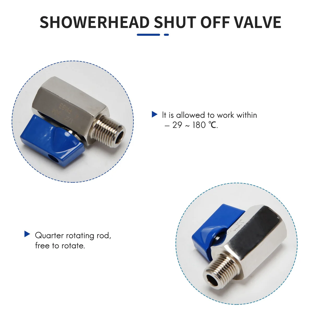 ABZV-Ball Valve 1/2 inch 304 Stainless Steel Mini Ball Valve Female and Male NPT Great for Shower Head Flow Control